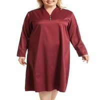 Pfysire Women Musliman Sil Satin V izrez Dress Dugi rukav labav moderske haljine vino crveno 4xl