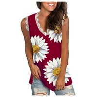 Majice za žene Ljeto V-izrez cvjetni print čipkasti majica bez rukava za bluzu za bluzu TOP bluzu