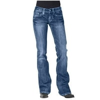 Hueook Jeans Hlače za žene plus veličine gumb čvrstog rastela ravno puna dužina tanke hlače modne ležerne