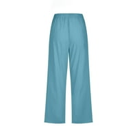 Žene Ljetne pamučne posteljine obrezane hlače široke noge Capris kravata casual elastična struka Palazzo pant sa džepovima