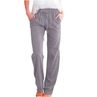 Odobrenje moda Žene casual pune boje elastične labave hlače ravno široke pantalone za noge Grey XXL