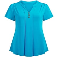 Voguele Women majica V izrez TEE kratki rukav majica Radni tunik Bluza Tunike Pulover Sky-Blue 3xl