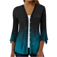 Ženska modna duljina rukava vrhovi vintage print gumb dolje majice Ležerne bluza sa dresima