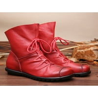 Eloshman ženske ležerne kožne čizme za gležnjeve radne udobne bočne zime zimske cipele široko tele crvena