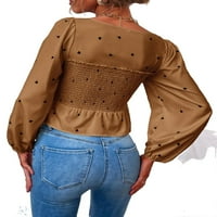 BOHO Heart Print Square Crster Bluza Bluza Dugih rukava Brown Ženske bluze