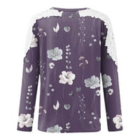 HHEI_K majice s dugim rukavima za žene Dressy Women modni ispisani rezikcijski čipka Šuplja s dugim