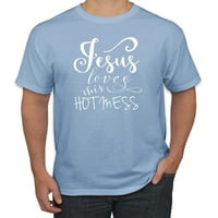 Smiješan kršćanski citat Isus voli ovaj vrući nered inspirativni kršćanski muški grafička majica, crna,