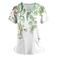 Amousa Ljetni vrhovi Ženski tiskani kratki rukav V izrez Top radna jednolika Džepna košulja Caregiver