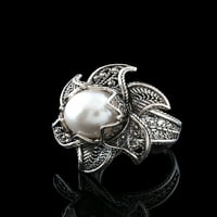 Sterling Silver Lotus cvjetni biserni ženski koktel prsten