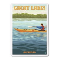 Velika jezera, Michigan, kajak scena, lampionska preša, premium igraće kartice, paluba za karticu s jokerima, USA izrađena