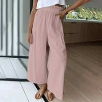 Zkozptok ženske joge hlače visoki struk čvrsti džep široki noga labavi pantalone hlače, ružičasta, xxl