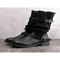 Difumos Women Boot Strap Bucple Mid-Calf čizme Vunene pređe Zimske cipele Vanjska udobnost Neklizajuća niska potpetica Crna 8.5