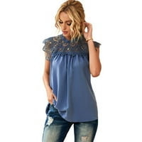 Softmallow ženske čipke Crochet Bluuse Casual Ruckeless Labava majica bez rukava Plavi XL