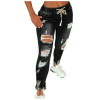 Ženske hlače Trendy Jeans Hlarouser High Flares Hole Ankle Solid Color Fashion Zavoj