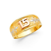 Jewels 14k Bijelo žuto i ruža Three Color Gold Petnaestogodišnjeg rođendana Quincea-Era Fashion Golivers Ring veličine 6.5