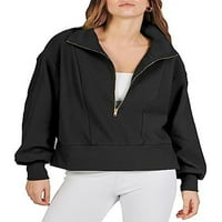 Luxplum ženske dukseve zip up džemper dugih rukava s dugim rukavima labavi fit vrhovi rade crni m