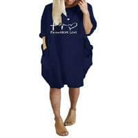 Ležerna dečka Baggy Majica Haljina za žene Plus size Slovo s dugim rukavima Ispis Pulover Tunic Dugi