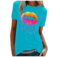 Bazyrey ženske vrhove modne žene šarene usne ispis kratkih rukava casual majica bluze za plave m