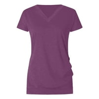 Ženski bluze Ženska punilo u boji ukras u boji V-izrez majica kratkih rukava ljubičasta L