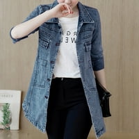 Plus size Modne rever Žene Ležerne prilike traper Vintage Jeans Jacket Cardigan, svijetloplava