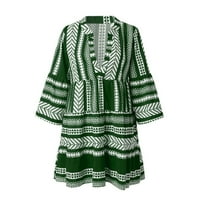 Haljine za žene s dugim rukavima otisnuta moda Srednja dužina Shift V-izrez ljetna haljina zelena 4xl