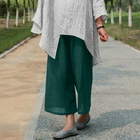 Qiaocaity Ženska Ljetne pantalone plus veličina kapri hlače pamučne posteljine široke nogave hlače čvrste