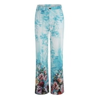 Ženske cvjetne tiskane hlače za noge ravne salone za plažu sa džepovima udobne casual pantalone