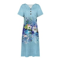 Haljina Ženska haljina s kratkim rukavima V-izrez Polka Print Ležerne haljine s džepovima Plava 95%