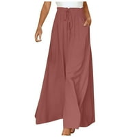 Ganfancp nove hlače ženske modne ljetne vučne vatrene elastične strugove casual široke hlače za noge pune boje hlače pune duljine sa džepovima ružičaste s # prodavaonice