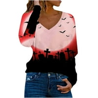 Žene Halloween Košulje dugih rukava Okrugli vrat na vrhu Folk-Custom Ispis majica Crvena M