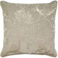 Cvjetni ptičji baršunal Applique izvezen na posteljini jastuk - krema i prirodno