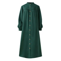 Zelene haljine za žene Ženska ležerna gumba sa čvrstim haljinom V izrez dugih rukava dugačka haljina