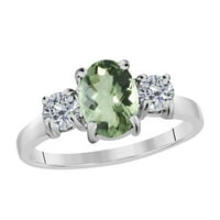 Mauli dragulji za žene za žene Carat Diamond i ovalni oblik Zelena ametist prsten prong 14k bijelo zlato