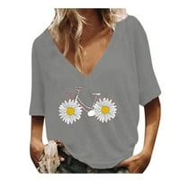 V-izrez bluza Ležerne prilike Cvjetni vrhovi kratki rukav moda za žene siva 5xl