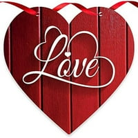 Valentine Dekoracije vole crvenu pozadinu drva, aluminijski znak u obliku srca sa crvenom vrpcom