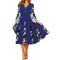 Miayilima Blue XXXL Ležerne haljine za žensku modu i elegantno zalaganje za slobodno vrijeme Print Okrugli