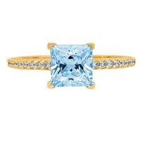 1.66ct princeza rez plavi prirodni švicarski plavi topaz 14k žuto zlato graviranje izjava godišnjica angažmana vjenčana prstena veličine 7.5
