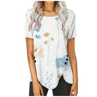 TKLPEHG majice za žene Trendy ljetni kratki rukav opušteni fit t majice cvjetni biljni ispis grafički
