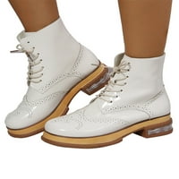Ženske zimske cipele protiv klizanja lagana bloka niske teleže za čizme casual čipke za čizme bijela
