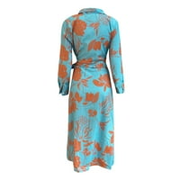 Ženske haljine Maxi rukava Ležerne prilike od ispisane V-izrez ljetna haljina svijetlo plava 2xl