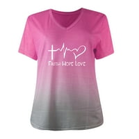 Ženski gradijentski print modni kratki rukav V-izrez slova Ispis Pulover majica L l
