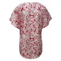 Ženski bluze s kratkim rukavima ženska plus bluza plus veličina cvjetnih košulja V-izrez ljetni vrhovi crveni xxl