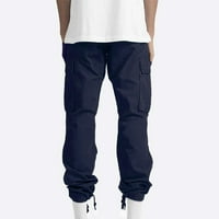 Amidoa Muške čvrste boje teretna hlače za vuču elastičnih struka sa više džepova sa širokim nogama casual
