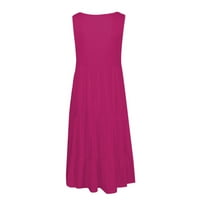 Ljetne haljine za žene bez rukava srednje dužine okrugla izrez za sunčanje od sunčanih ružičasta 2xl