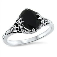 Dizajn Pravi crni agate Sterling srebrni filigranski prsten 759Z
