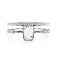 Art Deco 1. Carat Emerald Cut Diamond Moissanite tanki zaručni prsten, tanak vjenčani prsten u 10k čvrsto bijelo zlato, poklon za njene, mladenke, poklon za odmor, oblog, obloge, obljetni prsten