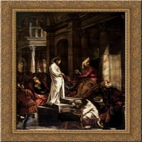 Kriste prije pilate zlata ukrašenog drveta ugrađen platnu umjetnost Tintoretto
