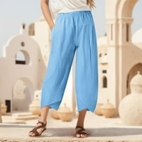 Pantri hlače za žene Ženske casual pantalone ravno noga elastična visoka struka labave udobne pantalone plava, 3xl