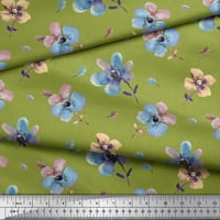 Soimoi Green Japan Crepe satenski tkanini cvjetni akvarel od tiskane zanatske tkanine uz dvorište široko