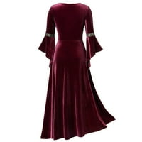 Velvet s dugim rukavima patchwork plus veličina vina Polufalne haljine za žene veličine l